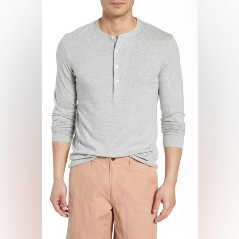 Billy Reid Men’s Cashmere Cotton Long Sleeve Henley in Grey, size Small